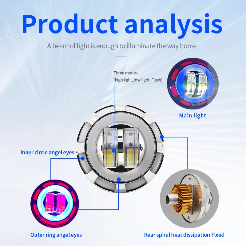 Faro LED de Ojos de Ángel para motocicleta, lente de proyector de haz Alto y Bajo, foco estroboscópico de doble Halo, Faro de conducción