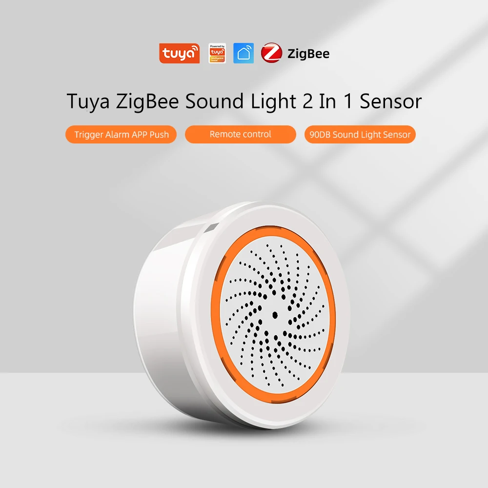 Tuya ZigBee 3.0 2 In 1 Sound Light Sensor Built-in 90dB Siren Alarm Smart Home Remote Control Via SmartLife APP Zigbee Gateway