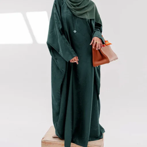 Loriya Abaya Dubai 2025 Premium Jacquard Plus Size Damska Sukienka Abaya z Wewnętrznym Paskiem Luksusowy Muzułmański Kaftan Abaya z Rękawami typu Batwing