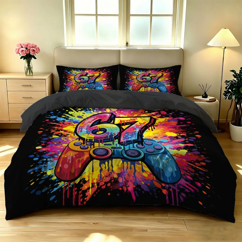 3PCS Duvet Cover Set SIX SEVEN 67 gam Colorful Splatter Graffiti Print Bedding Kids Boys Soft Microfiber Quilt Cover