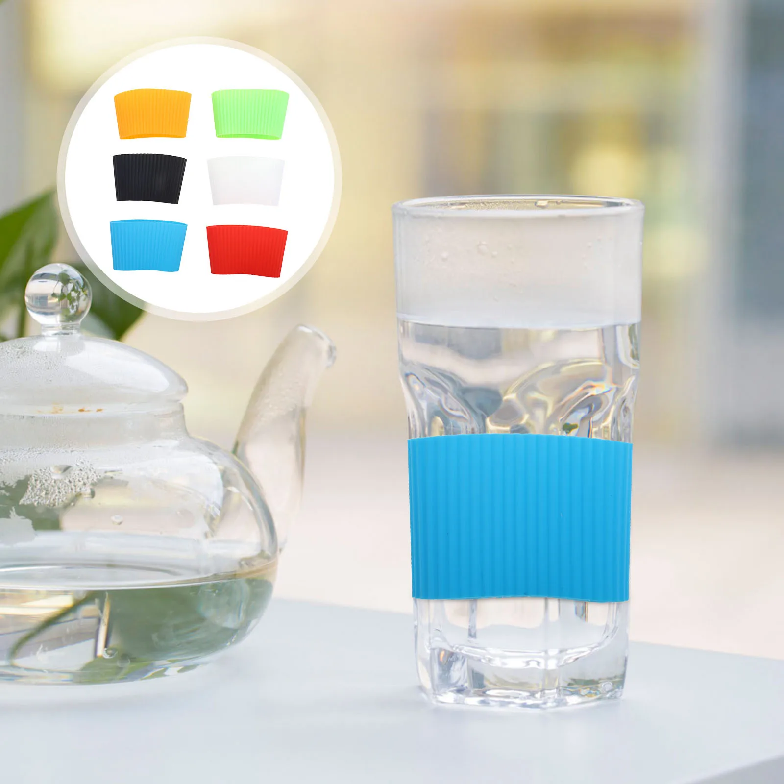 

6Pcs Glass Cup Heat Insulated Silicone Covers Anti-Slip Protective Sleeve for Water Bottles Silicone Glass Cup Cover