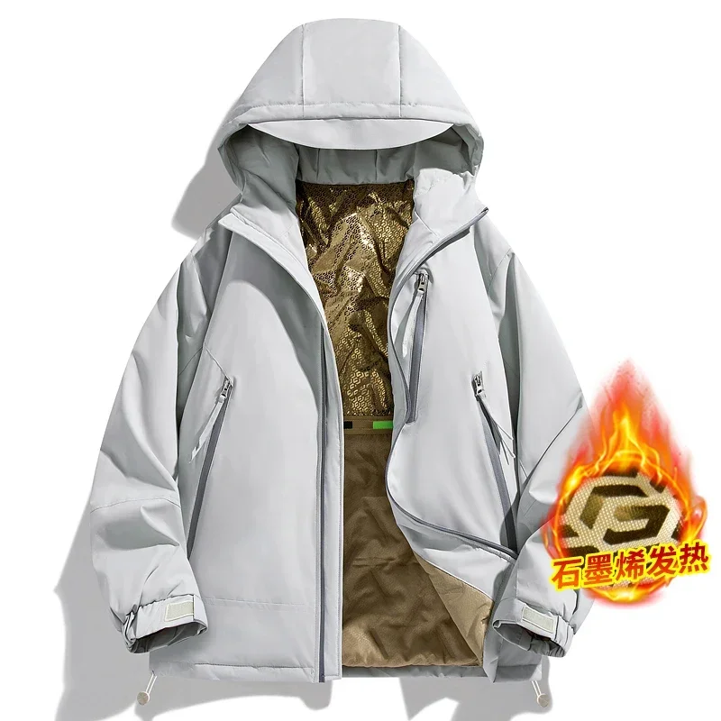 

Куртка однотонная уличная ветрозащитная уличная одежда пальто пара толстая свободная парка мужская зимняя парка с воротником-стойкой мужская мода повседневная теплая