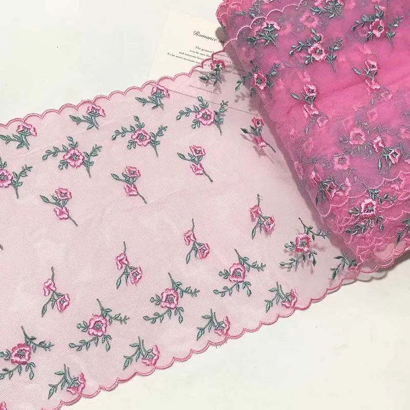 

15 ярдов розовой тюлевой кружевной тесьмы с цветочной вышивкой, мягкая сетчатая ткань для нижнего белья, одежды, бюстгальтеров, платьев, шитья, рукоделия