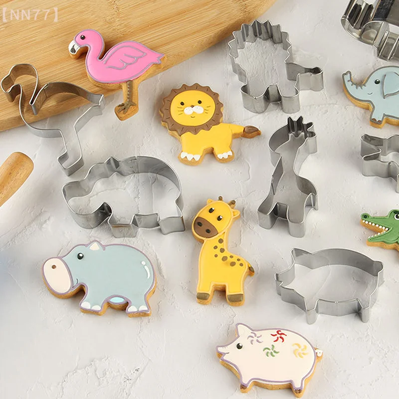 7/12 PCS Animal Cookie Mold Set Stainless Steel Cookie Cutters With Dinosaur Lion Giraffe Hippo Koala Elephant Dog