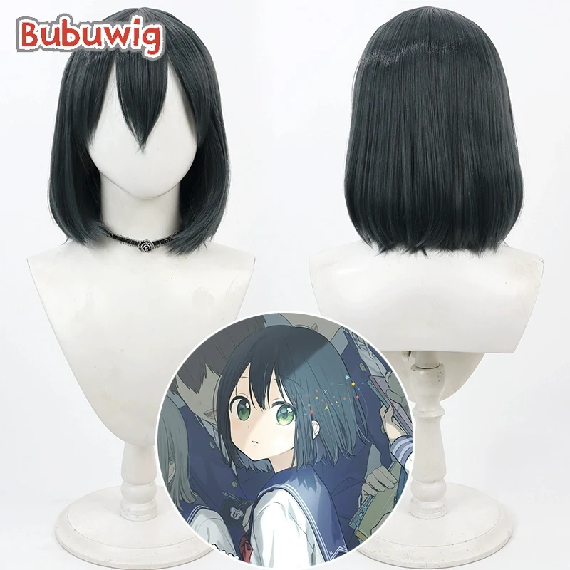 Bubuwig Synthetic Hair Saki Aoi Cosplay Wigs Senpai Is an Otokonoko Saki Aoi 30cm Short Straight Dark Gray Wig Heat Resistant