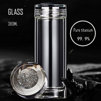 380ML High-grade Glass,Double heat Insulation,Anti-scalding,Snow Titanium Lid,Antibacterial,Business Gifts,High-end Water Bottle