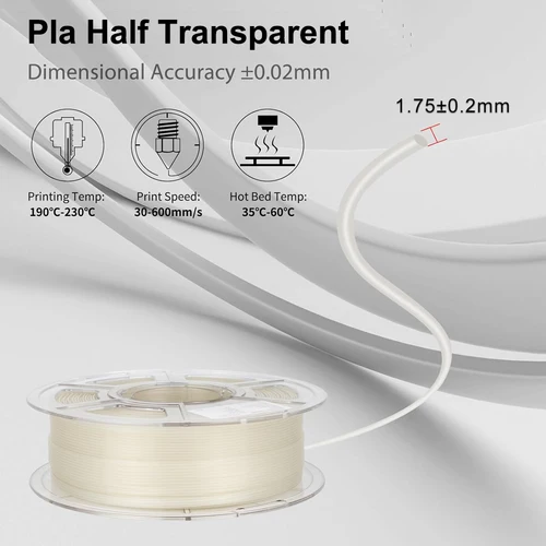 Imagen 2 del producto Filamento de impresora 3D medio transparente Pla 250g 500g 1Kg 1,75mm Material medio transparente Pla materiales de impresora 3D consumibles