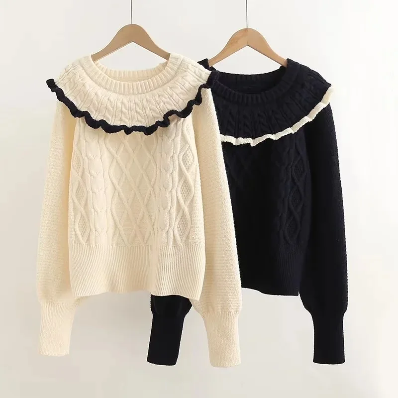 

Fashion Patchwork O-Neck Women Sweater Fall Winter Loose Versatile Sweet Knitted Pullovers Loose Casual Preppy Style Female Tops