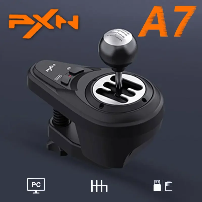 PXN A7 Driving Shifter 6+1 H-Pattern 2 Button Push-down Reverse Gear PIug-Play Multi-Interface Game Racing Steer Wheel For PC