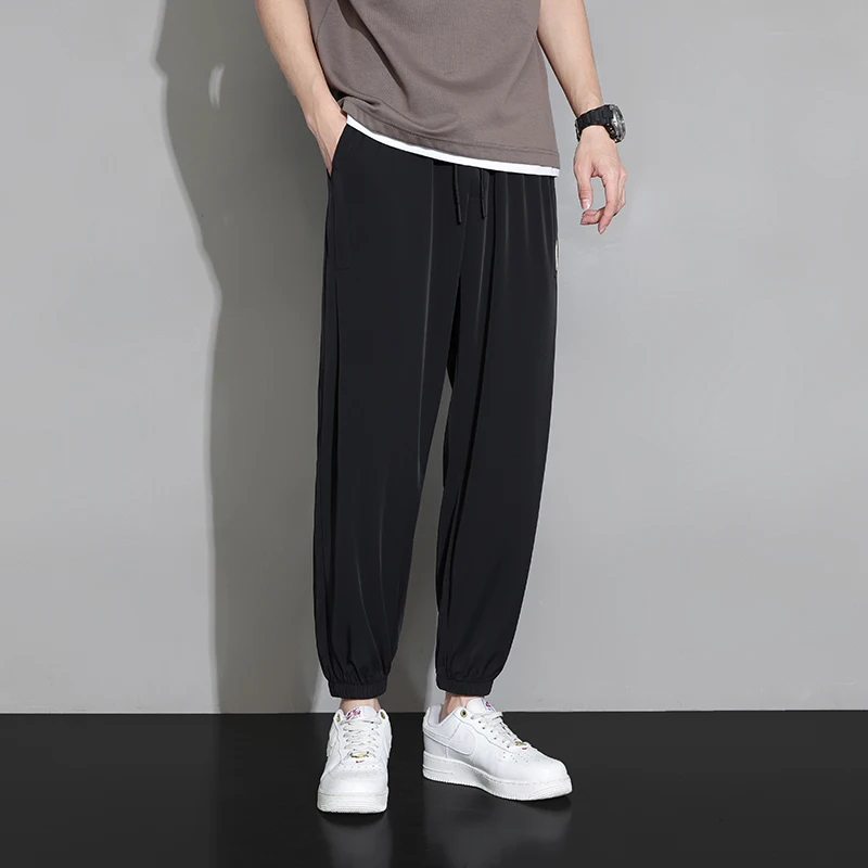 Youth Men's Sports Pants New Casual and Fashionable Versatile Drawstring Straight Leg Pants for Outdoor Camping Ice Silk Pants