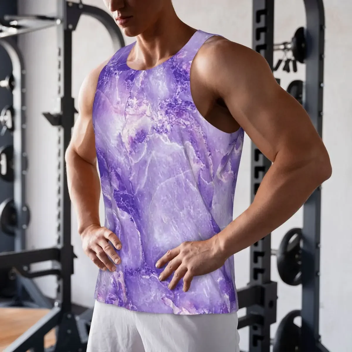 Quick Dry MARBLE - PURPLE Gym Tank Muscle Sleeveless Shirt Bodybuilding Breathable Vest