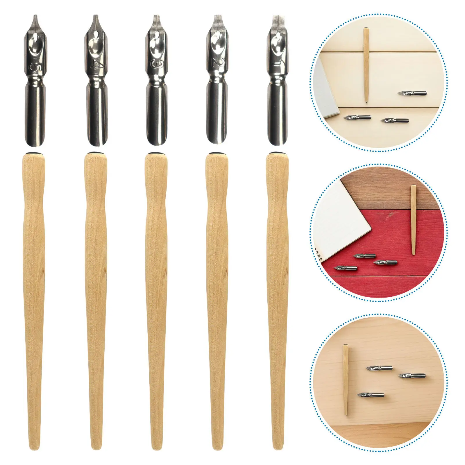 

5Pcs Wood Dip Pen Holder Gothic Calligraphy Nibs Set for Hand Lettering Drawing Sketching Comic Art Fluid Ink Lines