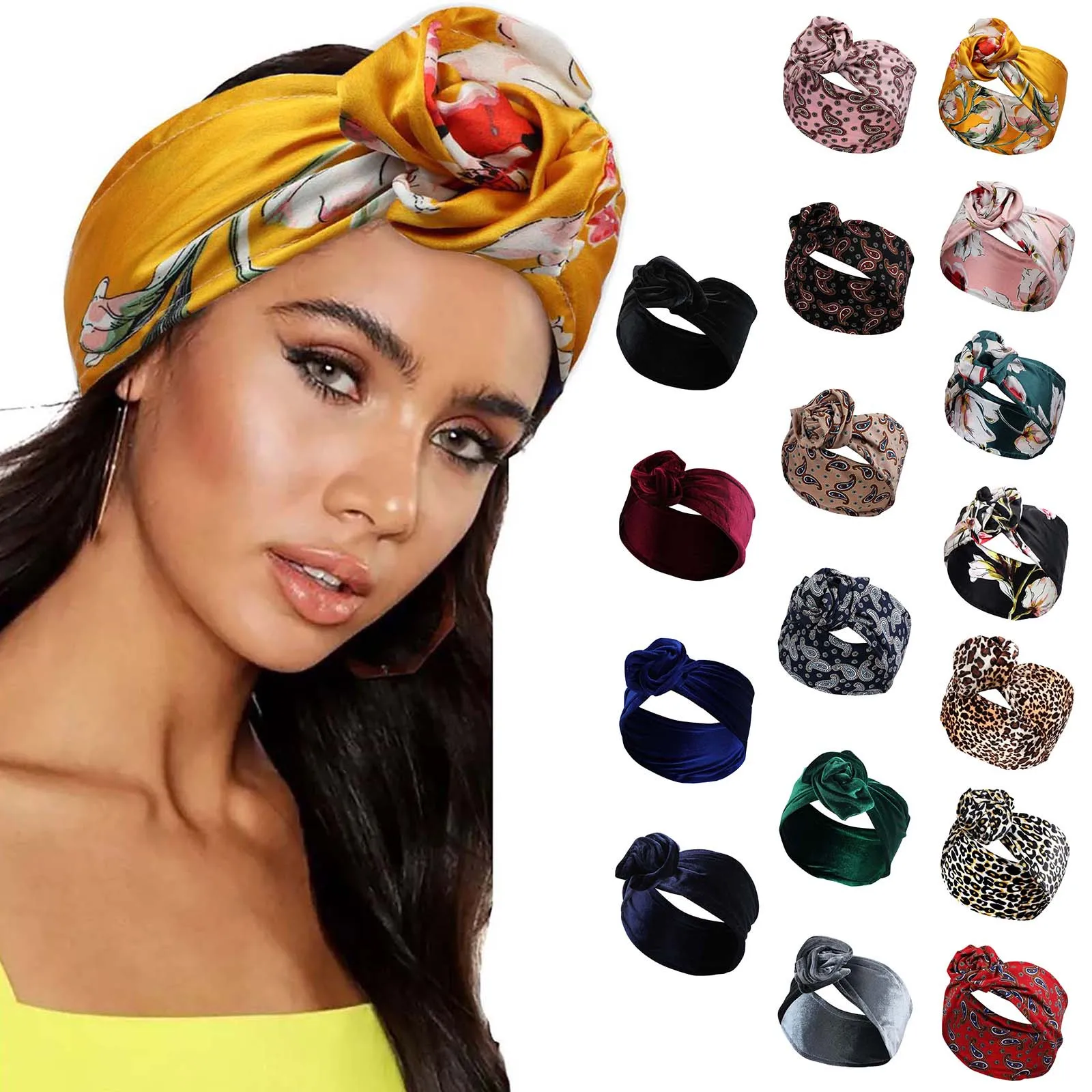 Twist Hairband Satin Silk Scarf Wire Headband Boho Prints Ribbon Scrunchie Flower Vintage Bandana Turban Wrap Hair Accessories