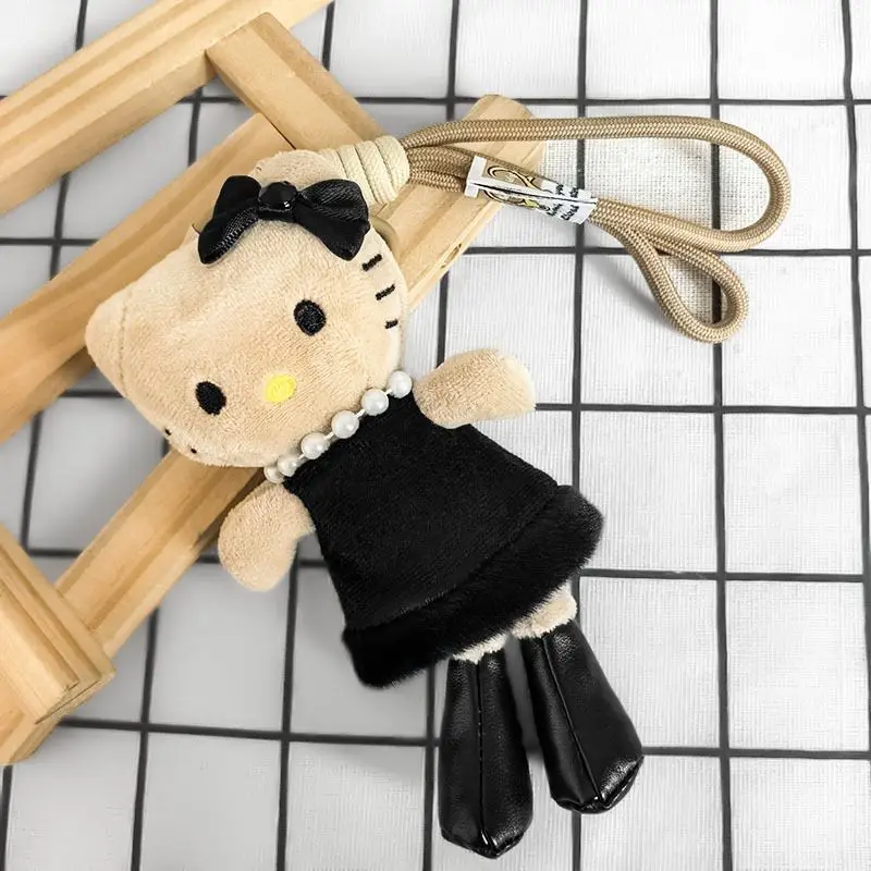 Sanrio Hello Kitty Black Skin Long Leg Series Leopard Print Plush Long Skirt Love Button Pendant Backpack Car Keychain Girl Gift