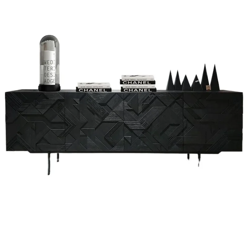 

Nordic Belgium Expression Furniture Side Cabinet Indonesia Imported Carved Solid Wood Teak TV Cabinet Light