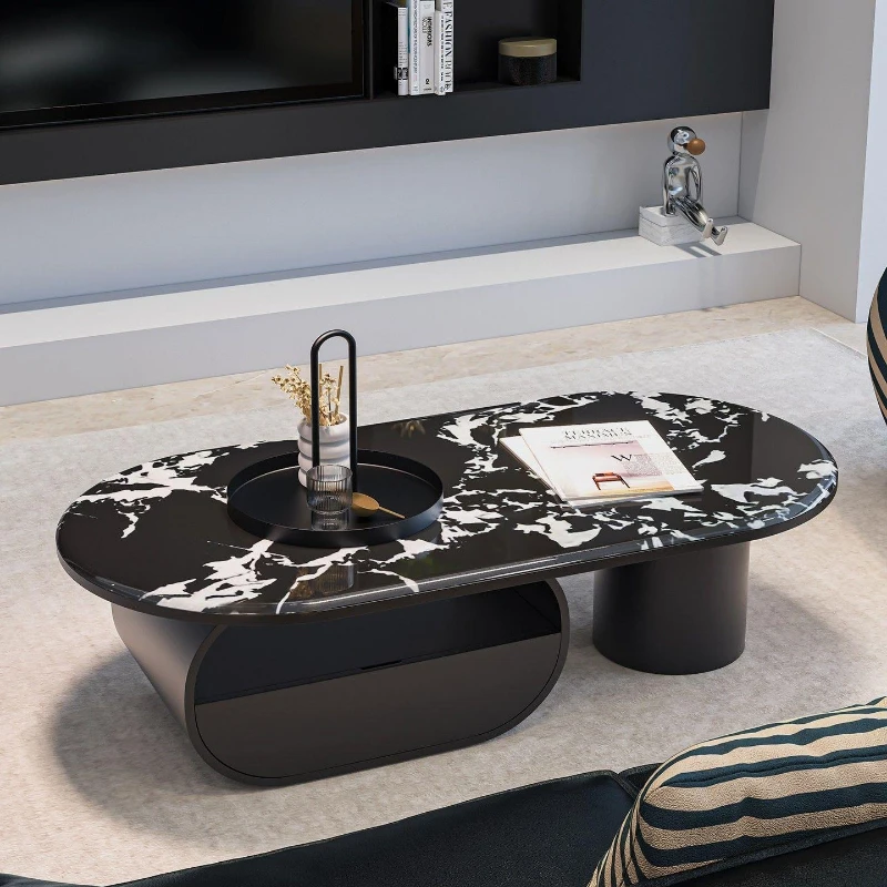 Italian creative oval microcrystalline stone coffee table living room household small apartment modern light luxury high-end