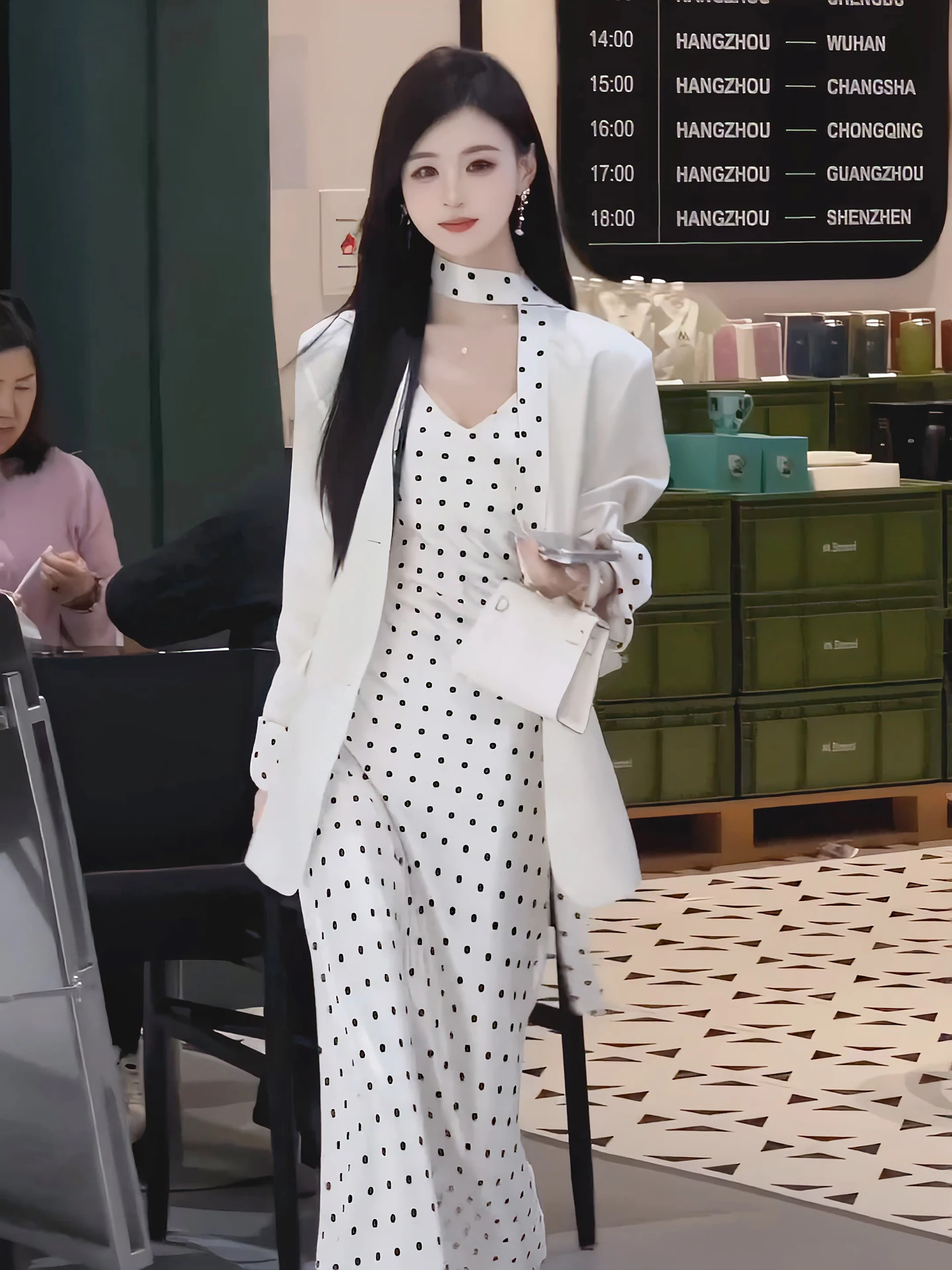 

Костюм из блузки и юбки в горошек, комплект из двух предметов, женская модная одежда, весенняя новинка, элегантный костюм с длинными рукавами