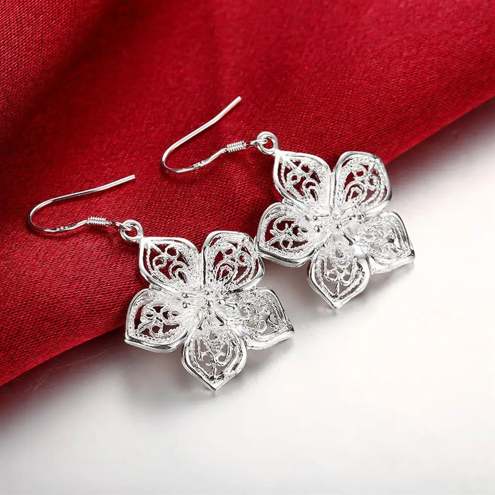High Quality Jewelry 925 Sterling Silver Plated Earring Fashion Retro Flowers earrings for women luxury Gifts
