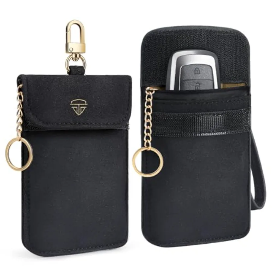 

Faraday Bags 2 Pack Faraday Key Fob Protector with Handle Car RFID Blocking Bag Car Security Protection Anti-Theft Fob Case