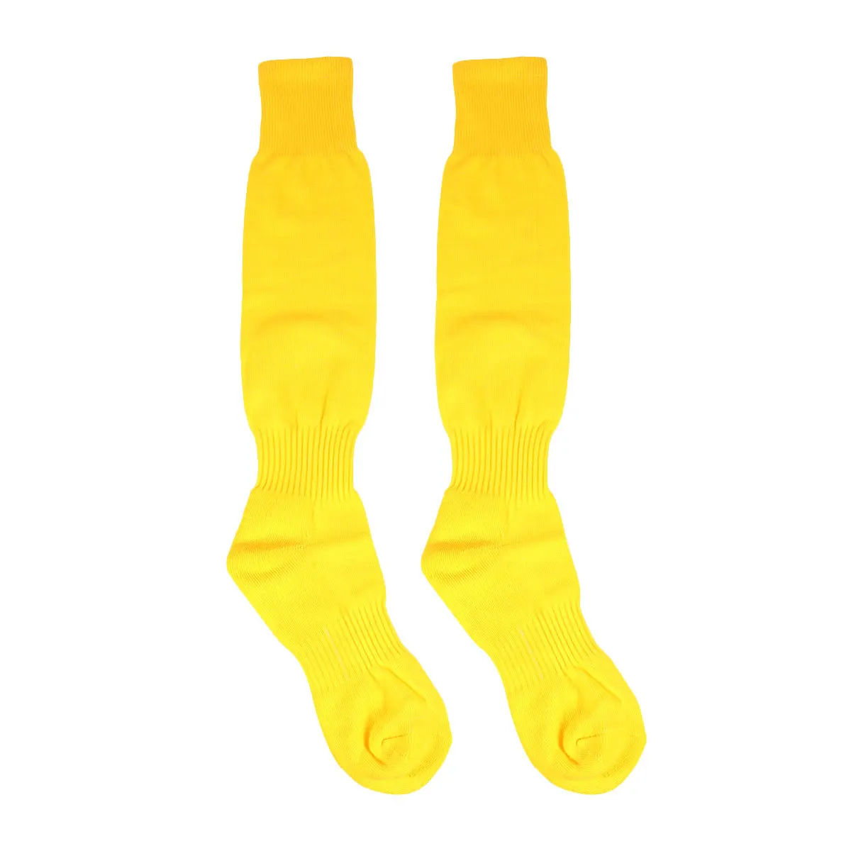 

1Pair Sports Knee High Socks Yellow Solid Color Elastic Football Stockings Free Size Breathable Anti Slip for Exercise and