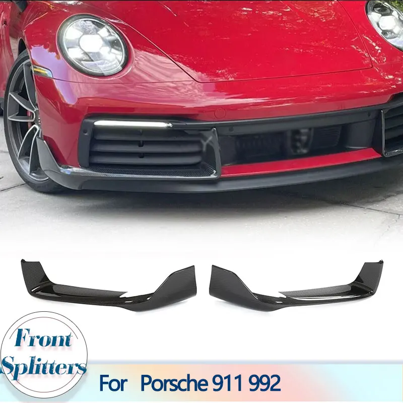 Car Front Bumper Splitters for Porsche 911 992 Standard 2-Door 2019 2020 Prepreg Dry Carbon Front Splitters Lip Apron Trims