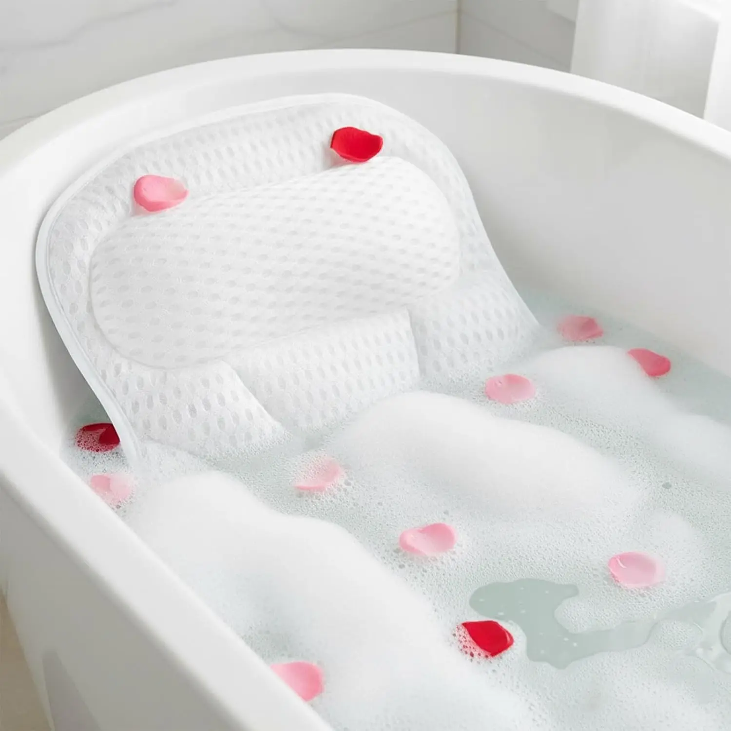 

Bath Pillow for Bathtub with Soft Air Mesh Fabric & Strong Suction Cups, Neck Support for Relaxing Soak, Spa Accessories for
