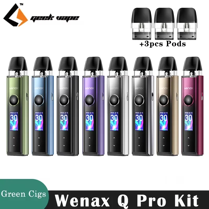 الأصلي GeekVape Wenax Q Pro Kit 30W 1200mAh بطارية السيارات رسم/زر 2ml Q خرطوشة 0.6ohm/0.8ohm/1.2ohm E السجائر