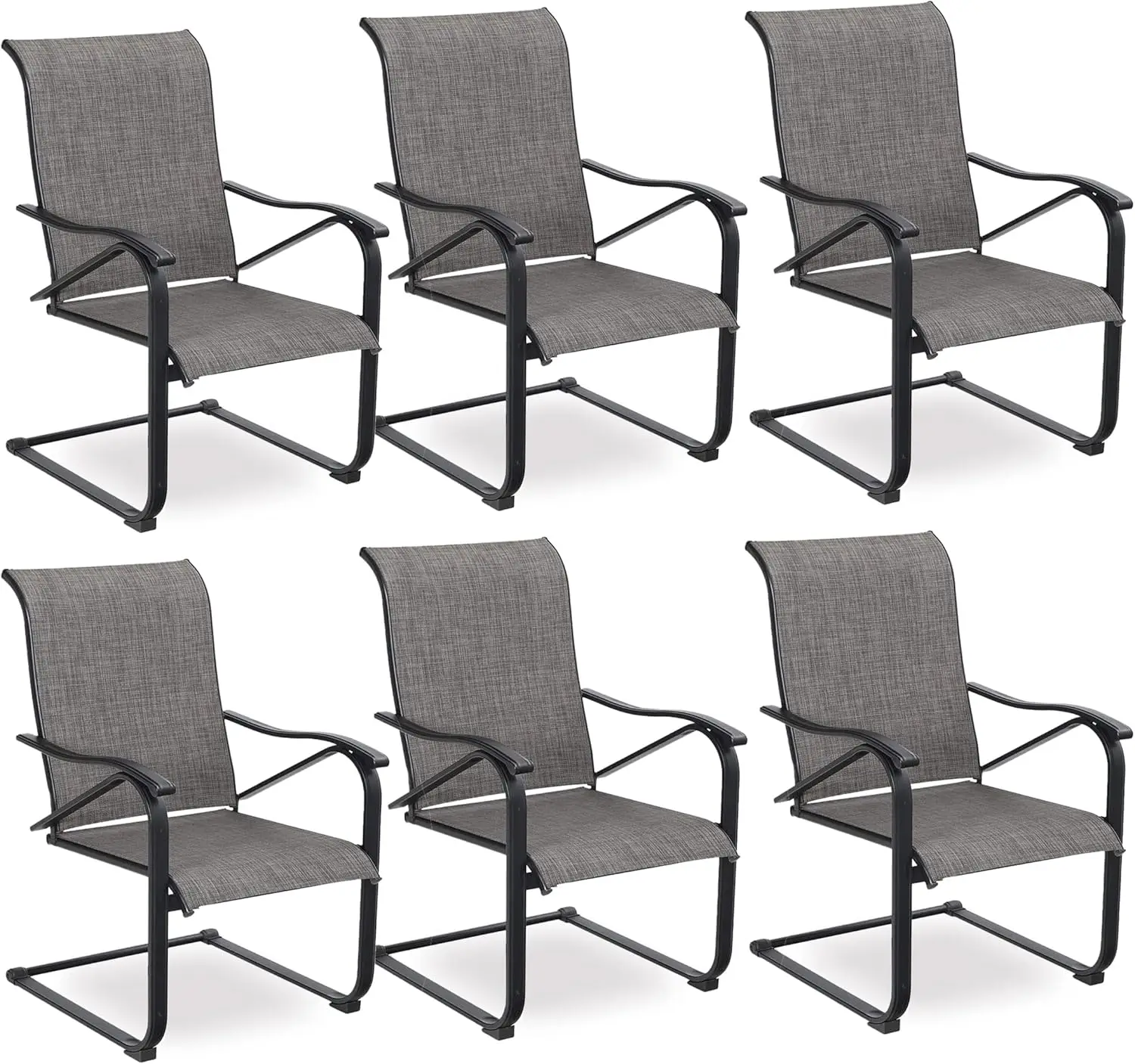 Outdoor C Spring Dining Chairs Set of 6, High Back Metal Frame Textilene Fabric Rocker Chairs for Patio, Deck, Yard, Porch