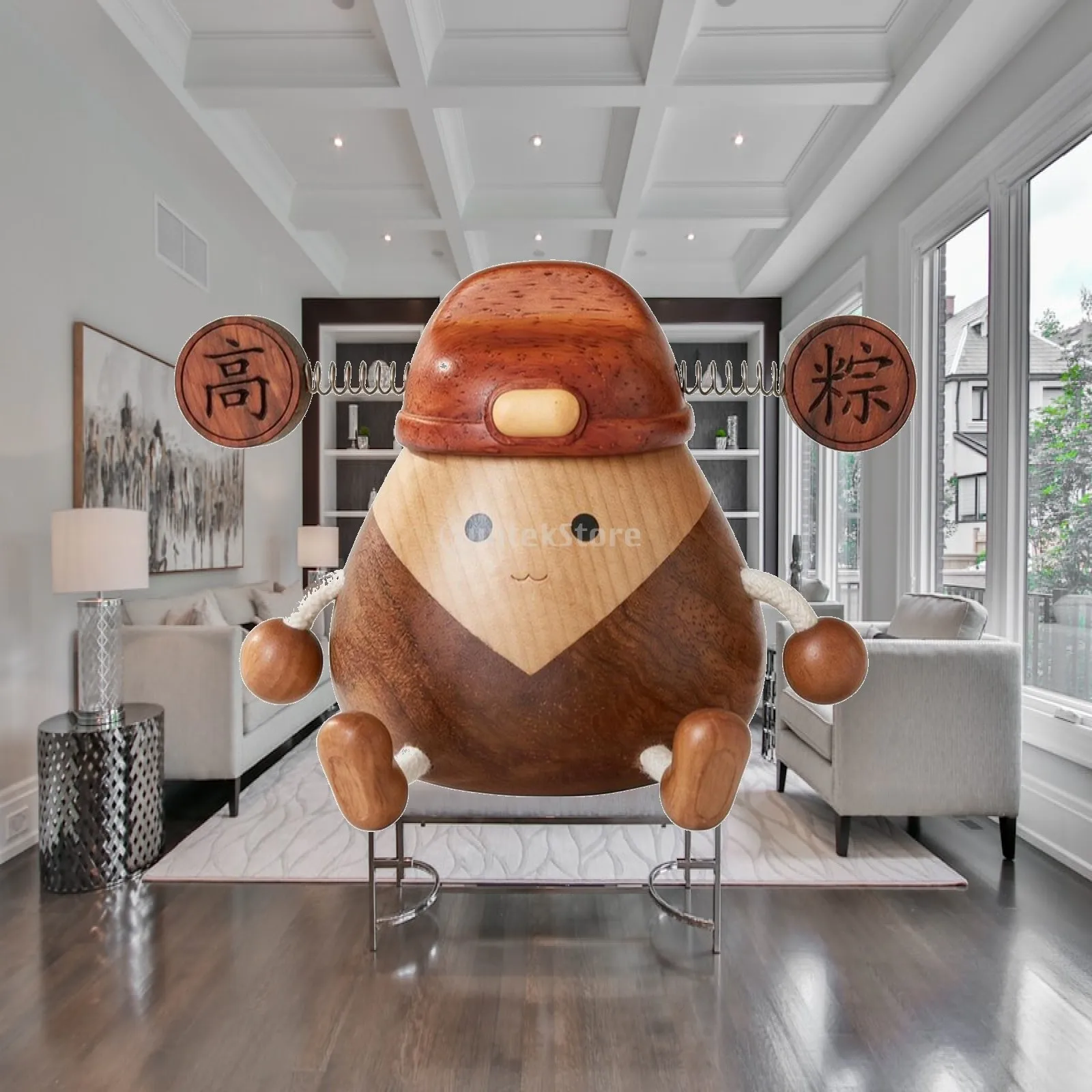 Zongzi Character Figure Polished Wooden Figure Figurine Artisan for Office, Bookshelf