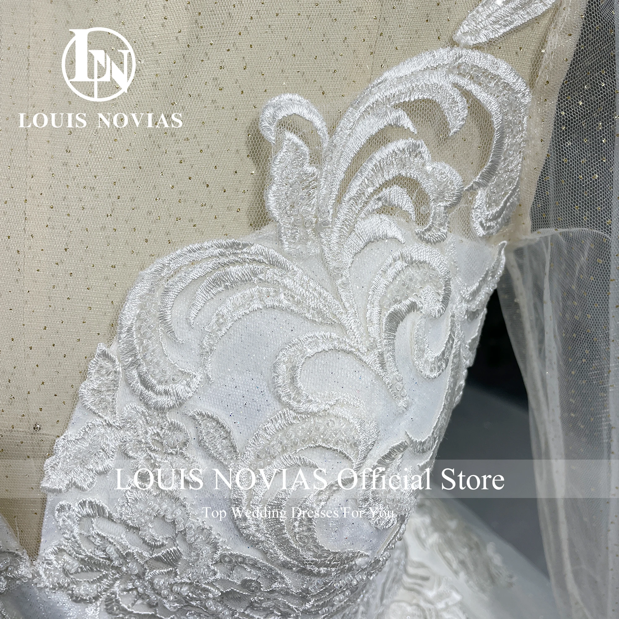 LOUIS NOVIAS ชุดบอลชุดแต่งงานแขนยาวสําหรับผู้หญิงประณีต Sweetheart Sparkling Tulle ชุดแต่งงาน 100% Real Photo