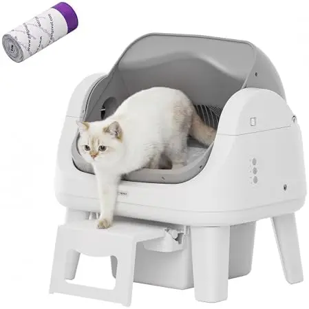 Open Top Self Cleaning Cat Litter Box, Automatic Litter Box with 7 Pairs of Safety Sensors, Anti-Pinch Protection and