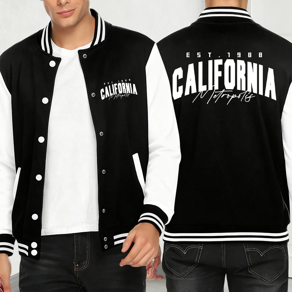 

Калифорния Метрополис Эст.1988 Мужская уличная одежда с принтом Хип-хоп Флисовые куртки с карманами Свободная мужская одежда Y2K Повседневная бейсбольная майка