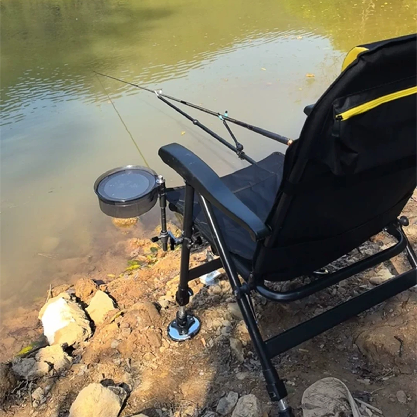 Heavy Duty Folding Fishing Chair with Adjustable Legs & Mud Feet Ergonomic Padded High Back Carp Chair with Rod Holder view 2