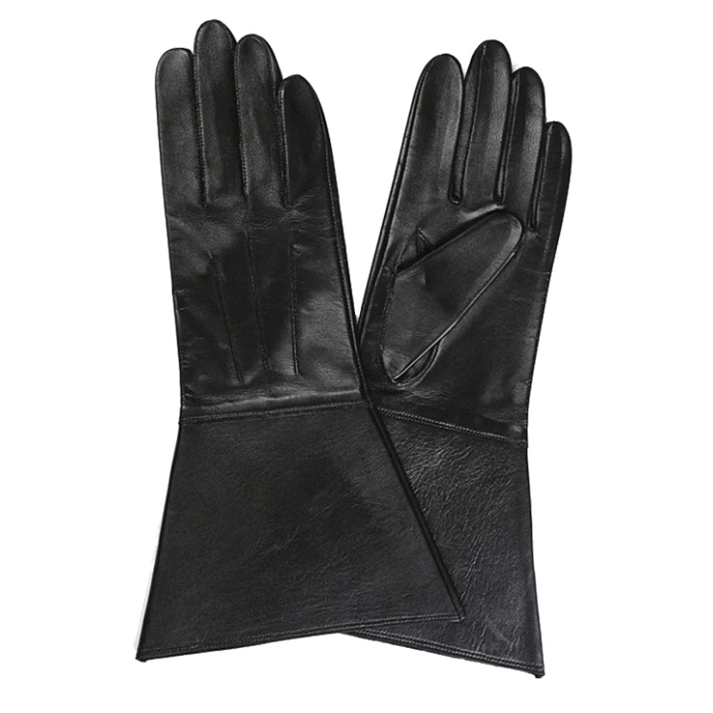 Men\'s Riding And Driving Soft Lamb Skin Touch Screen Long Double Cuff Leather Gloves