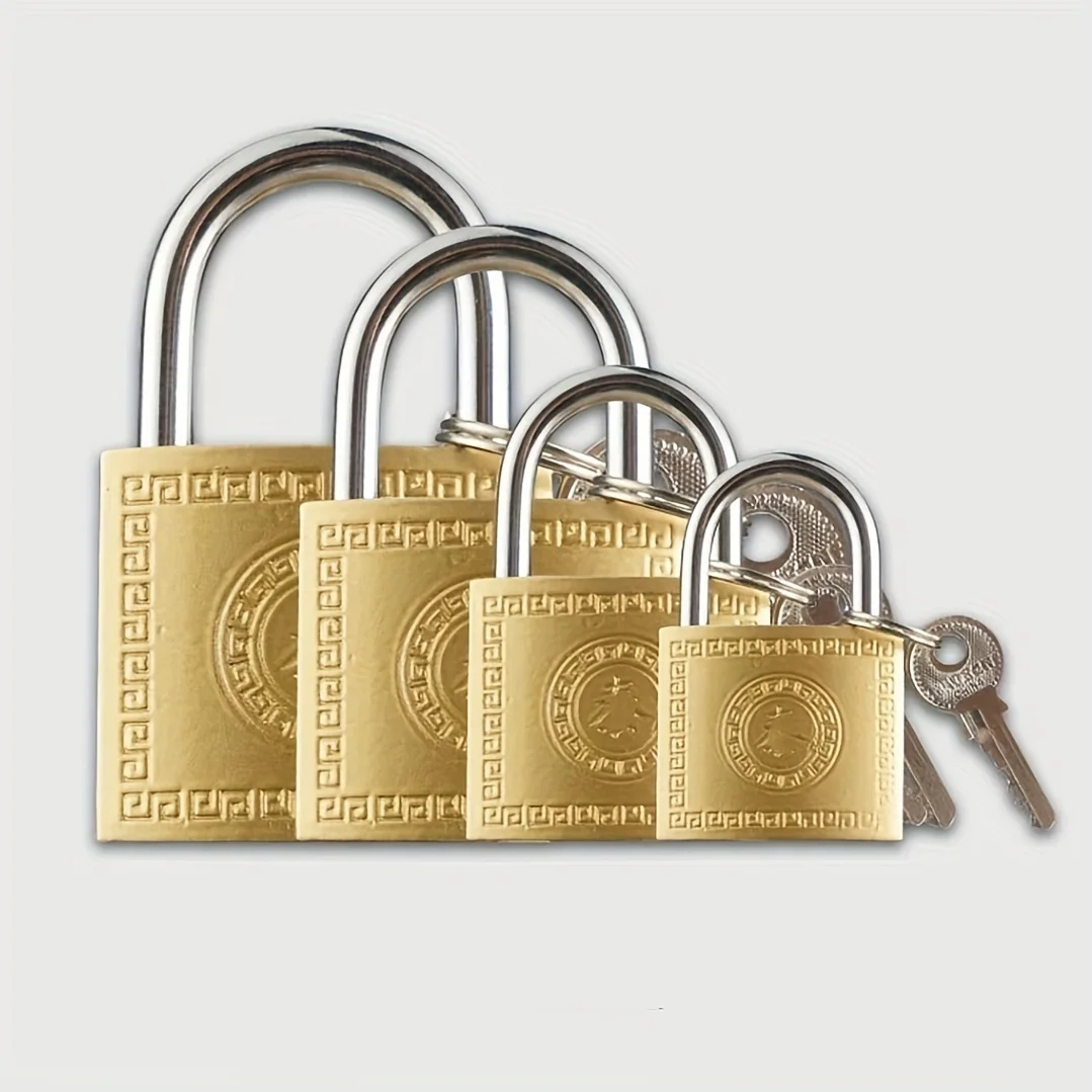 Vintage Brass Padlock, Heavy Duty Security Lock With 2 Keys, Anti-Rust, Multi-Size Options For Door, Cabinet, Luggage