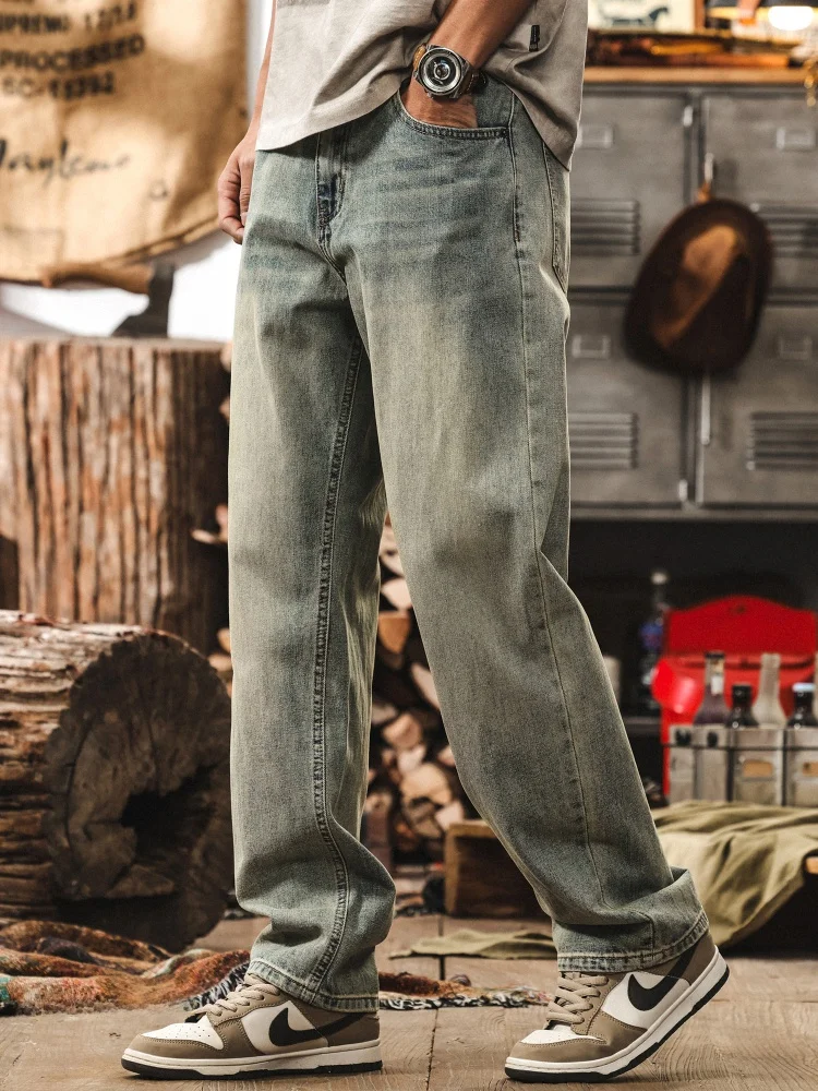

Retro American Style Men's Jeans Loose Straight Leg Casual Long Pants Spring Season Stone Washed Comfortable Cotton Denim