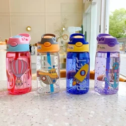 1PC 480ml Kids Water Bottle For School Boys Girls, Cup With Straw, Cute Cartoon Leak-Proof Mug, Portable Travel Drinking Tumbler