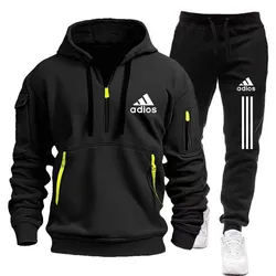 Autumn and Winter Hooded Sweatshirt Large Zipper + Pants 2 Pieces Leisure Fitness Breathable Fashion High Quality Jogging Suit