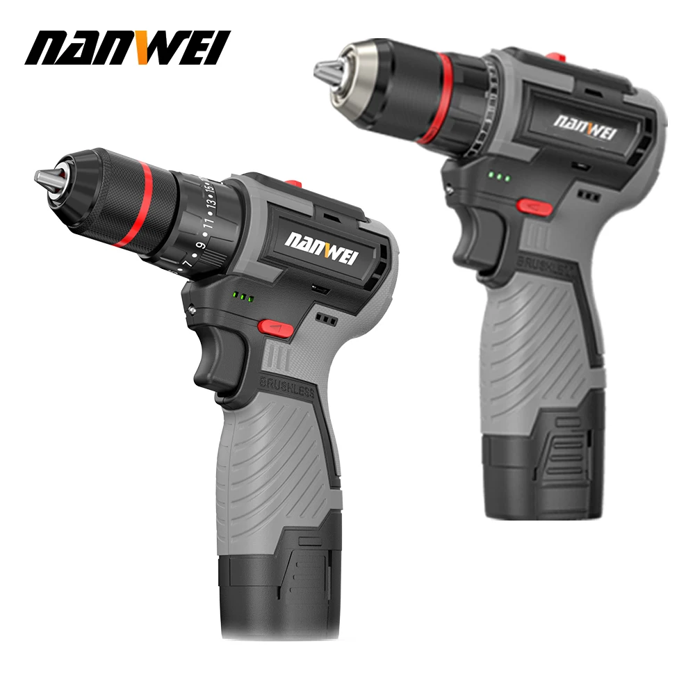 NANWEI 21V Cordless Brushless Screwdriver Electric Screwdriver impact 80Nm  Multi-function Mini Drill For House Renovation