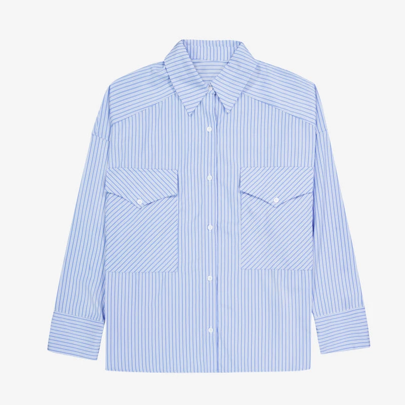 

Casual Stripe Cotton irt Korean Sle Square Collar Long Sve Loose Fit Women's Premium Spring Autumn Design Sensation