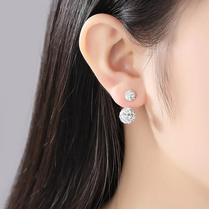 925 Sterling Silver New Shambhala Jewelry Crsytal Ball U Stud Earrings For Women Fashion XY0235