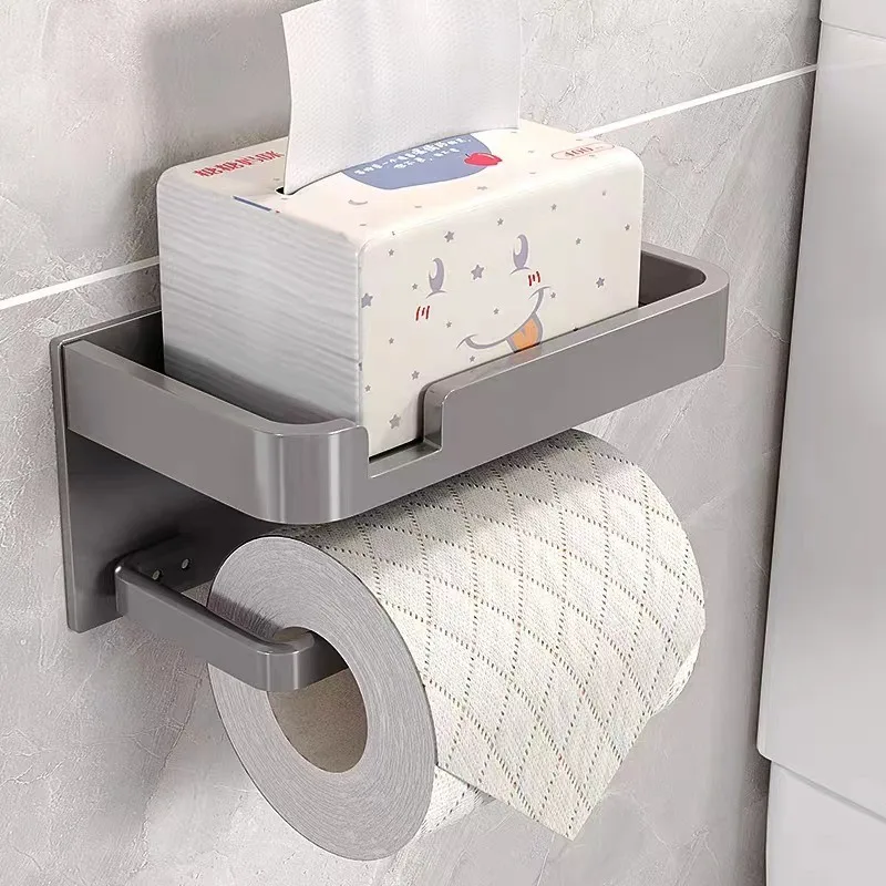 Black Gold Toilet Paper Holder Bathroom Wall Mount Multifunction WC Paper Phone Holder Shelf Towel Roll Shelf Accessories