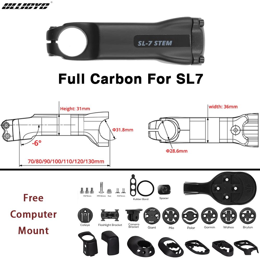 Full Carbon For SL7 Bicycle Stem -6°,Road Bike Handlebar Stems 70/80/90/100/110/120/130mm,Fork Steerer Diameter 28.6mm,Matte
