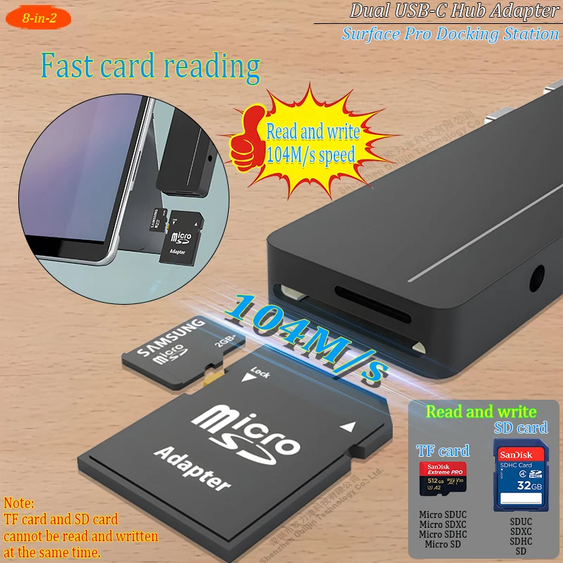 For Microsoft PC accessories surface pro 9 usb hub docking station hd Dual type c hub thunderbolt 4 dock HDMI surface pro 8/9/X