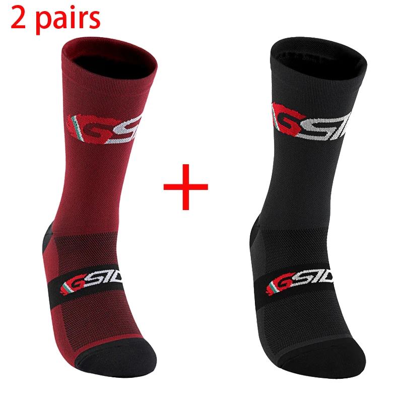 GSIDI2pairs 2023 New Cycling Socks Bike Nurse Compression Road Bike Running Mtb Knee-high White Sports Funny Brand Black