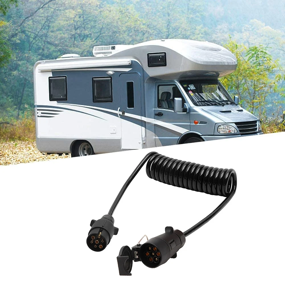 12V 7Pin Adaptor Trailer Extension Lead Caravan Towing Socket Plug Board Connectors for Trailer 2 Meter Black