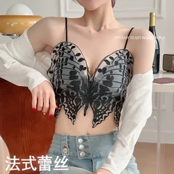 Sexy Beauty Back Butterfly Embroidery Bandeau Inside and Outside Butterfly Openwork Beauty Back French Lace Suspender Underwear