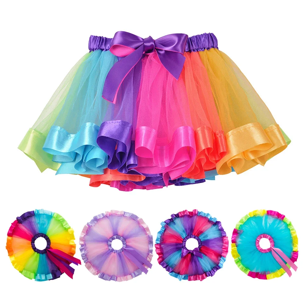 Girl Kids Tutu Skirt Toddler Baby Princess Fluffy Rainbow Tulle Party Dance Children School Ballet Performance Mini Short Skirts