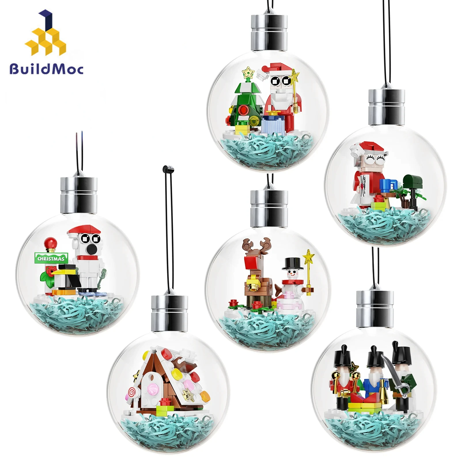 6 in 1 Christmas Light Bulb Pendant Holiday Decorations Building Blocks Set Bricks Toys for Children Boys Girls Xmas Gifts