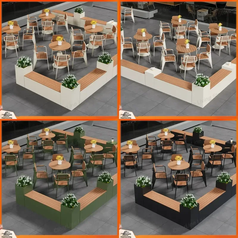 Cast Aluminum Outdoor Patio Table and Chair Set for Cafe Milk Tea Shop Courtyard Balcony Leisure Tea Making Furniture